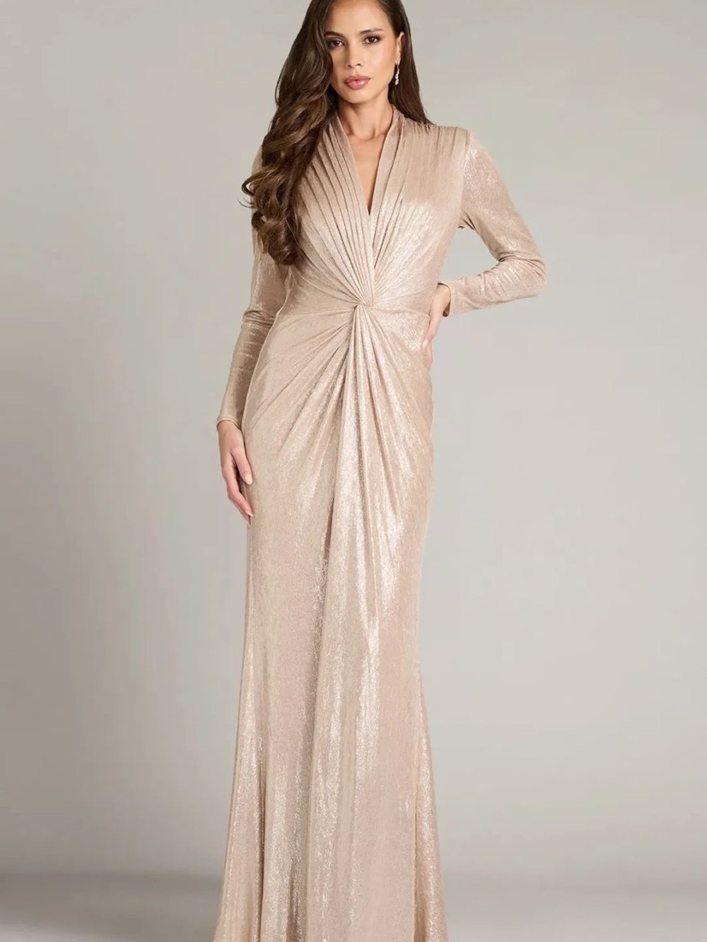 Tadashi Shoji Ferrum Metallic Twist Drape Gown